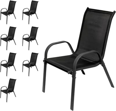 Stapelstoelen Tuin - Terrasstoelen Balkon - Buiten Zitten - Ruimtebesparend Stapelbaar - 8 stuks - Antraciet Zwart