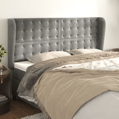 vidaXL - Hoofdbord - met - randen - 163x23x118/128 - cm - fluweel - lichtgrijs