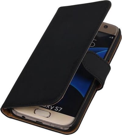 Zwart Effen Booktype Samsung Galaxy S7 Wallet Cover Hoesje