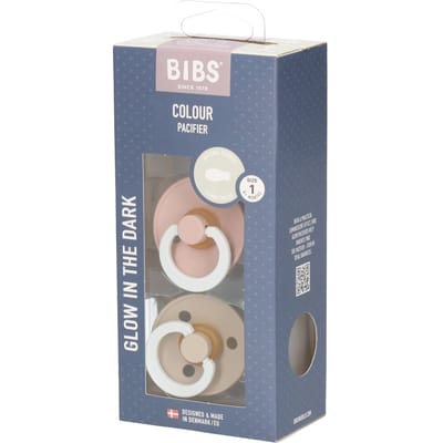 BiBS - Glow in the Dark - Maat 1 - Fopspeen - Symmetrisch - Blush Glow / Vanilla Glow