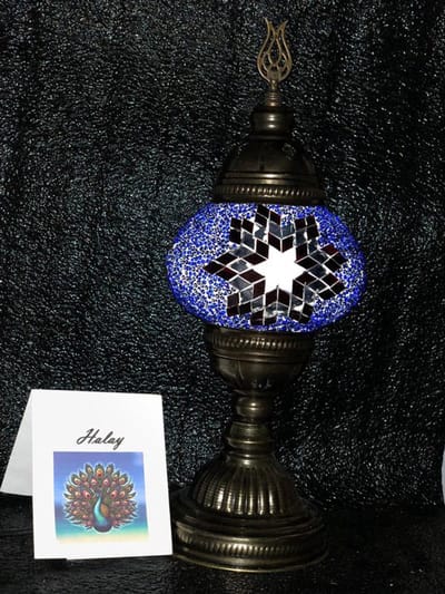 Turkse sfeerlamp - mozaïek tafellamp blauw en rood - 1 stuk - handgemaakt en veilig