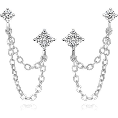 Huitan Mode Dubbele Piercing Kwast Oorbellen voor Vrouwen Eenvoudig Stijlvol Ontwerp Veelzijdige Dames Hangende Oorbellen met CZ Sieraden white