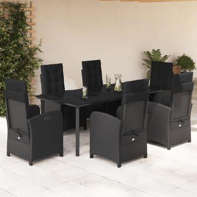 vidaXL - 7-delige - Tuinset - met - kussens - poly - rattan - zwart