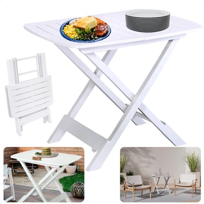 Cheqo® Camping Vouwtafel - Inklapbare Tafel voor Camping - Balkontafel - Klaptafel - Tuintafel Inklapbaar - Lichtgewicht Kunststof - Wit - Ideaal voor Tuin