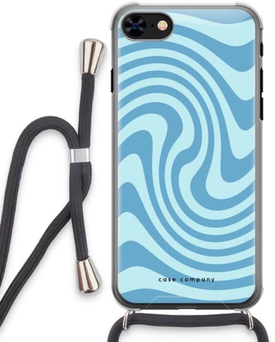 Case Company® - Hoesje met koord geschikt voor iPhone 8 hoesje met Koord - Swirl Blauw - Telefoonhoesje met Zwart Koord - Bescherming aan alle Kanten en Over de Schermrand
