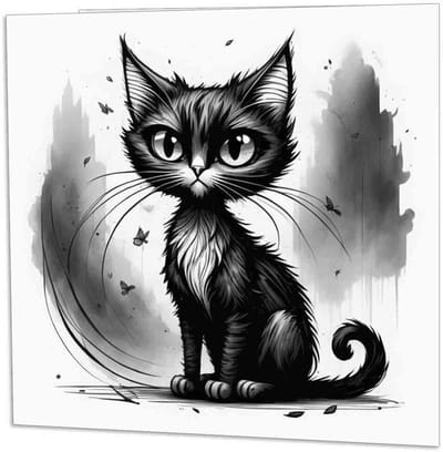 Wenskaart Kat - Gothic Kaart - Verjaardag Vieren - Gedrukt op dik 350gsm karton - 145 x 145mm - Zwart