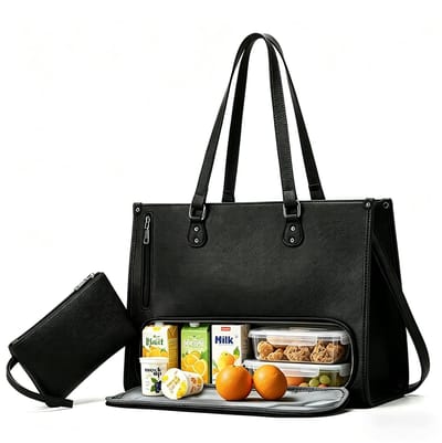 Dailygoods - Werktas voor dames met geïsoleerd koelvak, 15,6 inch laptoptas van leer, grote lerarentas en lunchtas, middelgrote aktetas voor school, universiteit, kantoor en zaken, wit
