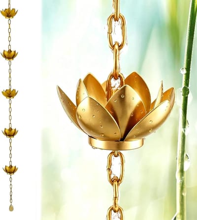 Decoratieve Regenvanger - Regenketting Tuin - Water Afvoeren - Lotus Design - 2.4m - Goud