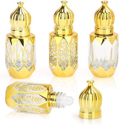 Set van 6 Vintage Roller Bottles van 6ML - Lege Glazen Flesjes met RVS Rollerbol voor Parfum, Massage en Schoonheidsoliën - Perfect voor DIY Mixen en Decoratie