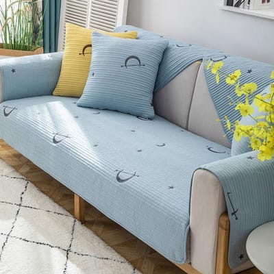 Coussin de Canapé en Tissu Pur Coton Quatre Saisons Universel Antidérapant Broderie Housse de Coussin de Canapé de Salon Dossier Accoudoir 45x45 pillowcase 1pc bleu clair