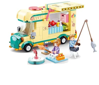 Sluban Camper / Motorhome bouwspeelgoed kinderen vanaf 6 jaar – Constructiespeelgoed modelbouw caravan met accessoires – bouwdoos met 314 bouwstenen en 2 minifiguren – M38-B0960