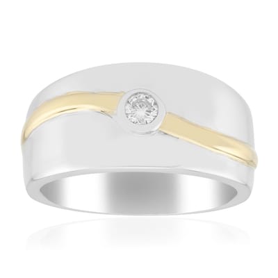 Cavill - Elegante Luxe Ring - 0,08 Karaat Ronde Briljant Diamant I1(G) - Gerhodineerd 925 Sterling Zilver - Bezel Zetting - Vrouwen