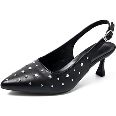 Chaussures pour femmes Slingbacks Talons hauts pour femmes Grande taille Escarpins de soirée Femmes Rivet Bout pointu Bride à boucle Talons fins Sandales 36 noir