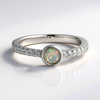 Cavill - Elegante Zilveren Ring met 0,16 ct Welo Opaal & 0,29 ct Pavé Zirkonia - 925 Sterling Zilver met Platina Afwerking - Rond Geslepen