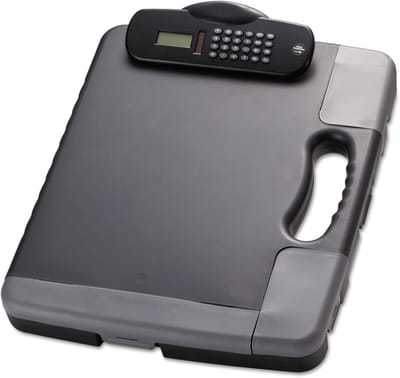 Draagbaar Klembord - Opbergkoffer met Calculator - Mobiel Kantoor - Geïntegreerde Rekenmachine - Letter Formaat - Antraciet