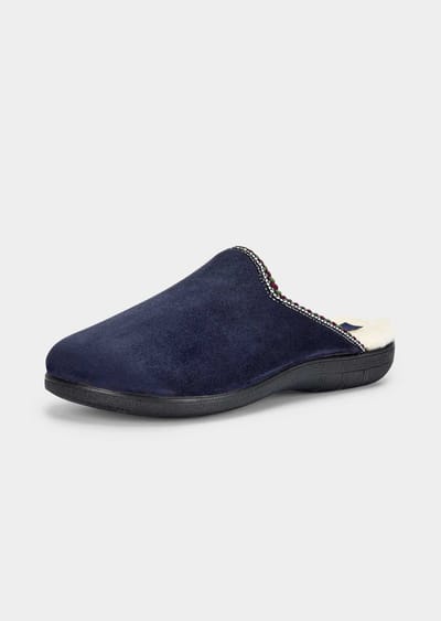 Pantoffels met zuiver scheerwol voering - marine - Gr. 36 van Goldner Fashion