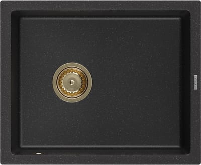 Mexen Pedro granieten spoelbak 1-komor 560 x 460 , zwart/zilver metallic, gouden sifon - 6508561000-73-G