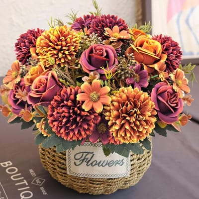 3 Stuks Kunstherfstbloemen - Zijden Chrysanten/Rozen/Madeliefjes - 31cm - Voor Tafeldecor & Trouwboeketten