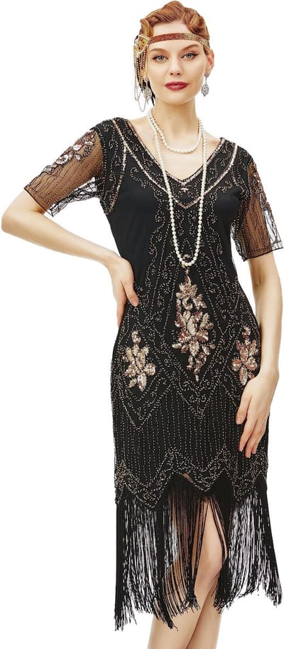Allecto - 1920 Flapper Fringed Pailletten Jurk - Gatsby Kostuum - V-hals Vintage Avondjurk - Dames - Perfect voor Feestjes - Luxe Design