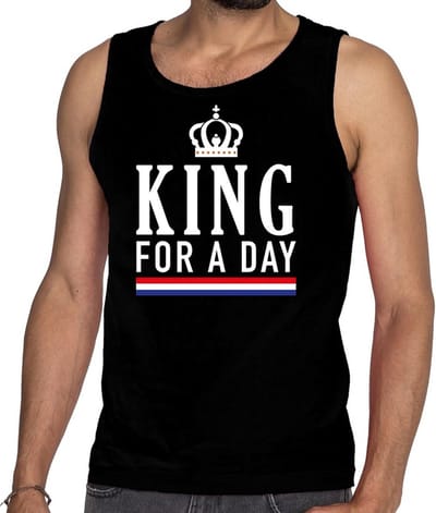 Zwart King for a day tanktop / mouwloos shirt - Singlet voor heren - Koningsdag kleding S
