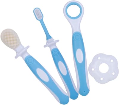 Siliconen Tandenborstel - Baby Speelgoed - Mondhygiëne Baby - Dubbelzijdige Reiniger - 12 cm - Blauw