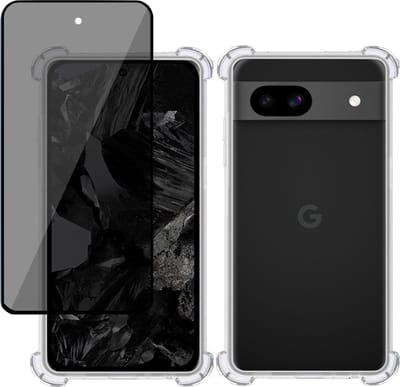 Hoesje + Privé Screenprotector geschikt voor Google Pixel 8a – Privacy Tempered Glass - Case Transparant