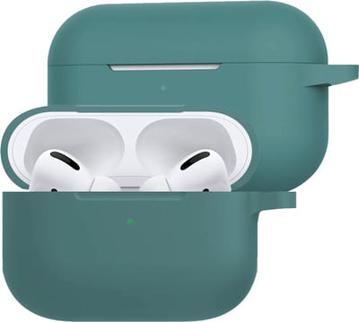 Hoesje Geschikt voor Apple Airpods Pro - Siliconen Hoes met Clip - Silicone Case Cover - Midnight Green