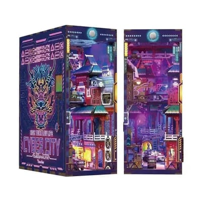 Tonecheer Boekhoek 3D Doe-het-zelf Miniatuur Poppenhuis 3D Cyberpunk Houten Boekenkast Doe-het-zelf Verjaardagscadeau Set, Puzzel, Puzzel, Boekensteun, Boekklop, Decoratie,