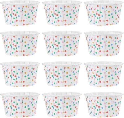 Allecto Plus - Papieren ijsbekers voor feestjes - 100 stuks, mix van polka dot design - ideaal voor ijs, yoghurt en soep - 24 x 24 x 14 cm