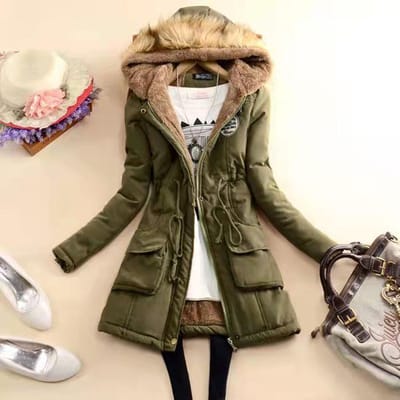 13 Kleuren Dames Winter Dik Warm Parka met Capuchon Katoen Gevoerde Jas Slanke Jas S beige
