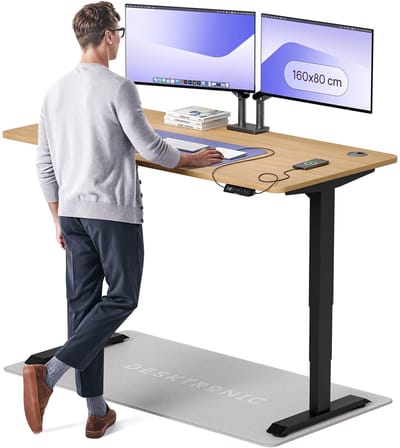 Desktronic HomePro Zit-sta Bureau Elektrisch In Hoogte Verstelbaar, 160x80cm Zwart/Eiken, Stille Dubbele Motor, Hoogte 62-126cm