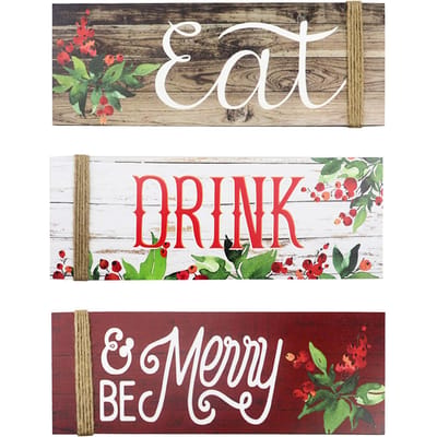 Panneau de maison en bois de noël, 3 pièces, motif Be Merry & Eat & Drink, panneau de porte d'entrée joyeux noël pour multicolore