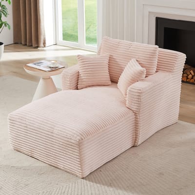 MODFU Chaise Longue Slaapbank - Comfortabele Vulling - Ruimtebesparend - Modern - Cord - Roze