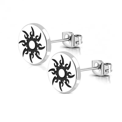 Aramat Jewels | Oorbellen | Stalen Ronde Oorstekers met logo | 10mm / Tribal | |10mm | Staal | Volwassenen | Verkleurd niet
