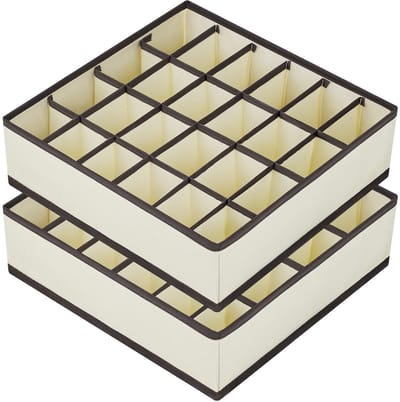 Unyqoos ® Opvouwbare 24-Vaks Opbergdozen voor Ondergoed, Sokken en Accessoires, Beige, Set van 2
