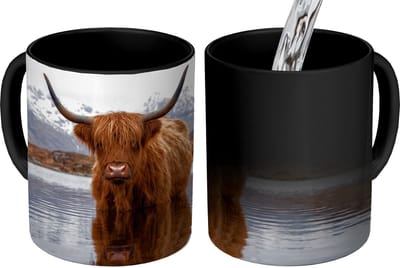 Magische Mok - Foto op Warmte Mokken - Koffiemok - Schotse hooglander - Bruin - Water - Magic Mok - Beker - 350 ML - Theemok