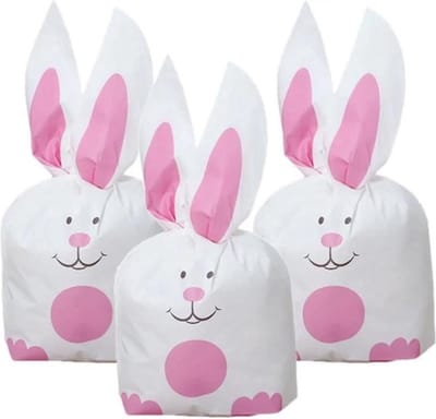 New Age Devi - "50x Uitdeelzakjes {Wit-Roze Konijn} - Perfect voor Pasen, Kinderfeestjes of Verjaardagen - 13x22cm Plastic Traktatie Zakjes - Snoepzakjes, Koekzakjes, Koekje & Cookie Bags"