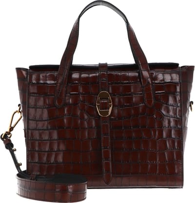 COCCINELLE Leren Handtas Schoudertas Coccinelle Cosima Croco Handbag Vintage / Noir Donkerbruin