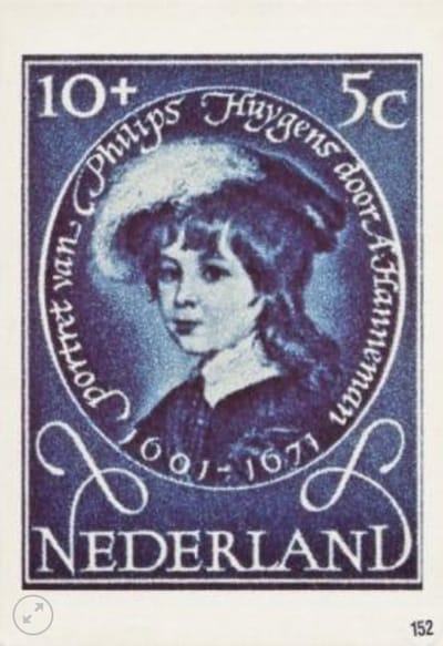 Briefkaart met afbeelding portret van Philips Huygens – door Adriaen Hanneman postzegel
