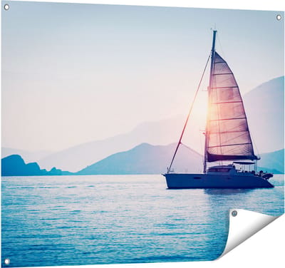 Gards Tuinposter Zeilboot bij Zonsondergang - 100x80 cm - Tuindoek - Tuindecoratie - Wanddecoratie buiten - Tuinschilderij