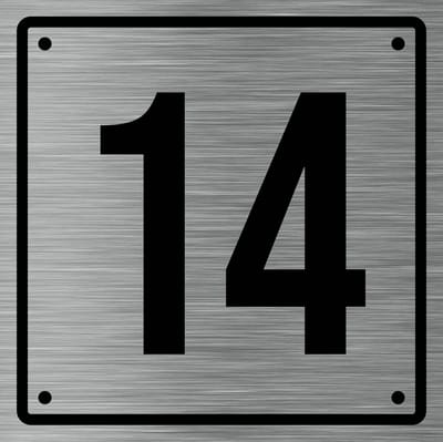 Huisnummerbord 14 - Incl. Schroeven en Pluggen – Acrylaat - 10 x 10 cm - RVS met Zwart
