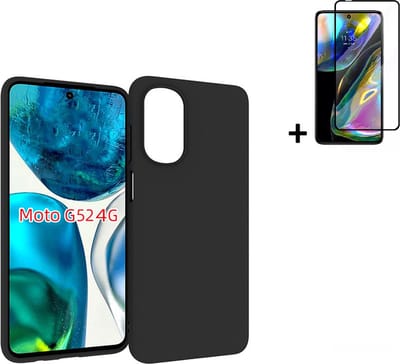 MoDo hoesje Geschikt voor Motorola Moto G52 - Siliconen Back Cover - Zwart met full screenprotector