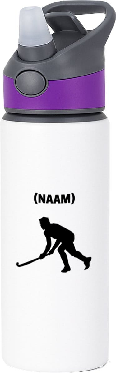 Hacebo® - Hockey met eigen naam waterfles met rietje paars - Hockey - Hockeyer - Sport - water fles - 650ML