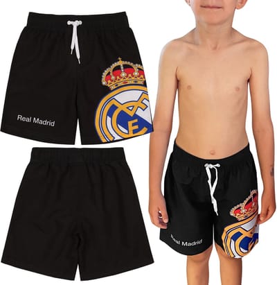 Real Madrid Korte kinderzwembroek VOOR ZWEMMEN, zwarte zwembroek voor jongen, voetbal