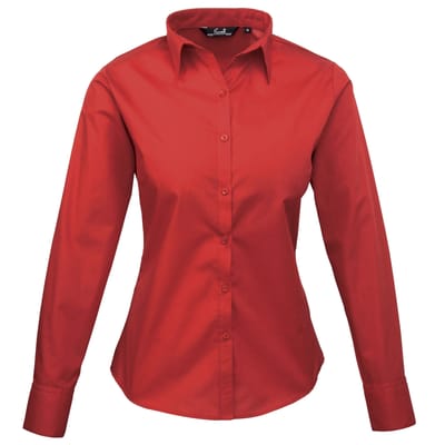 Premier Dames/Dames Popeline Blouse met Lange Mouwen (Rood)
