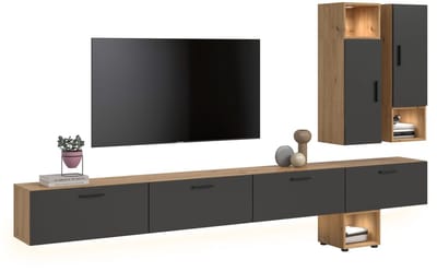 Moderne woonwand met verlichting - Klassiek design in artisan eik - 300 cm breed