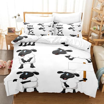 Dieren Dekbedovertrek Set Cartoon Wit Schaap Thema Patroon Kawaii King Queen Twin Full Size Voor Kinderen Tieners Polyester Beddengoed Set AU Queen(210*210cm)3pcs