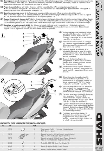 Kit Support top case Shad TOP MASTER pour moto Honda 800 VFR H0VF82ST Neuf