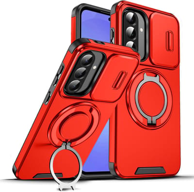 Hoesje Geschikt voor Samsung Galaxy A37 hoesje Rood - Shock Hybrid Armor Hoes met Kickstand Ring en Camera Bescherming - Geschikt voor MagSafe