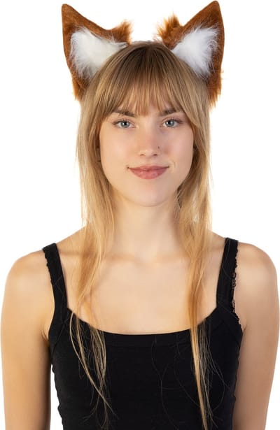 KIMU® Haarband Grote Furry Oortjes Bruin Wit - Beer Vos Diadeem Dons Dieren - Evenement Dierenoren Oor Oren Vilt Lynx Hond Wolf Haren Festival